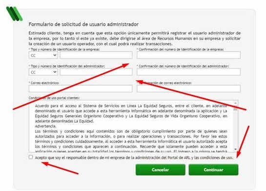 Registro en el portal web de la ARL La Equidad paso 5